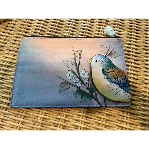 ANUSCHKA Hand painted Leather Crossbody Bag Bird & Flowers - Picture 11 of 11